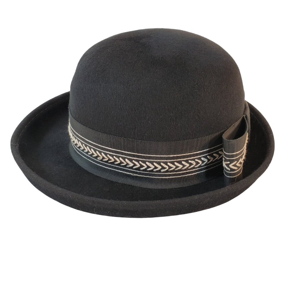 VTG Black Bowler Hat 100% Wool by Henry Pollak NY